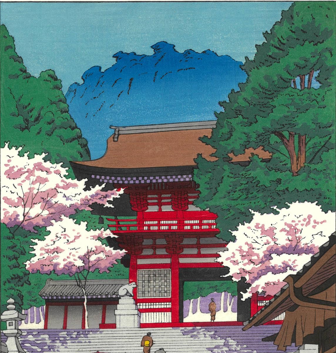 Amazon.co.jp: 浅野竹二 (Asano Takeji) 木版画 TA6 鞍馬寺春色 新版画